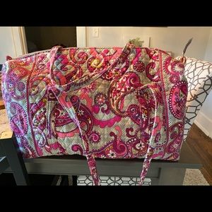 Vera Bradley gray and pink duffel bag